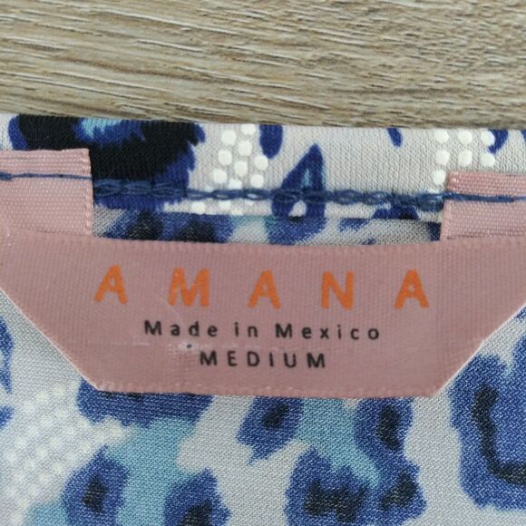 AMANA Blouse Womens Size M Blue Animal Print Lace Arm Band Pullover Top - Picture 4 of 7